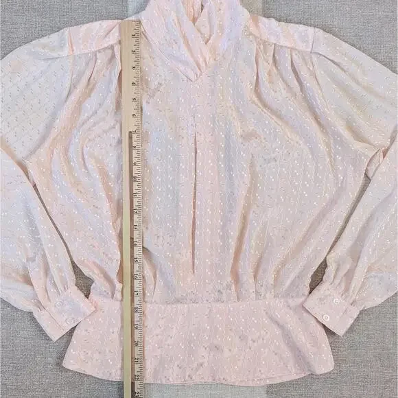Vintage 80s pink high neck pleated satin romantic blouse - Picture 7 of 7